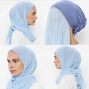 foulard chiffon bleu ciel avec bonnet coton integre