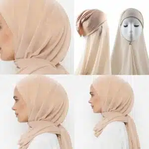 foulard chiffon beige avec bonnet coton integre