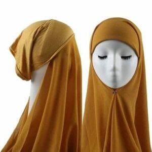 foulard chiffon caramel avec bonnet coton integre