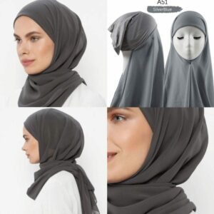 foulard chiffon gris avec bonnet coton integre