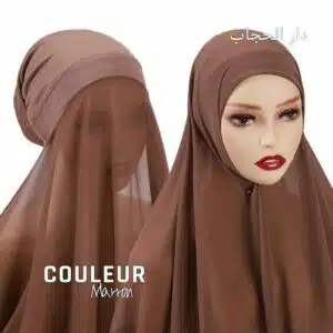 foulard chiffon marron avec bonnet coton integre